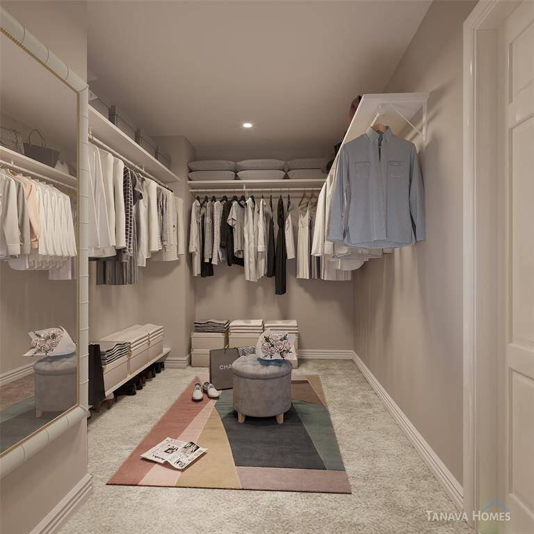 The walk-in closet is the size of a small bedroom (8 x 11)! Tons of hanging space and numerous options to accommodate your storage needs. Example photo, virtually staged