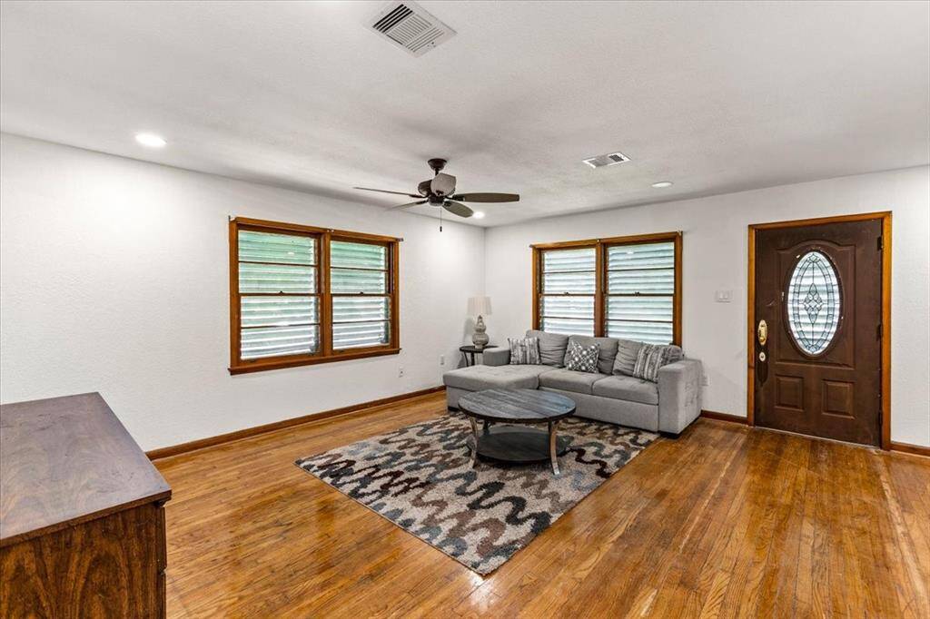 Large windows bring in natural light.