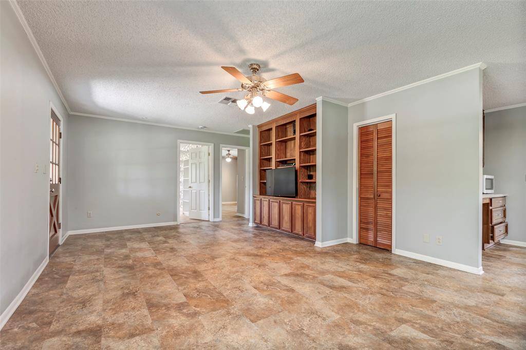 Built-in hardwood cabinets.