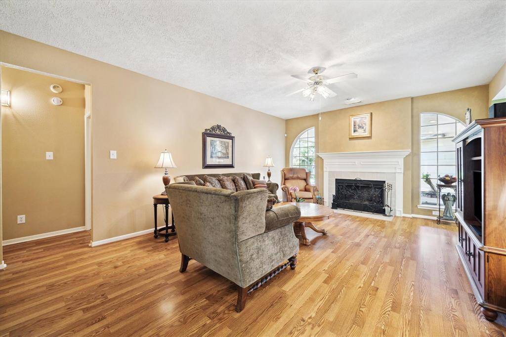 The welcoming den offers a cozy retreat for relaxation.