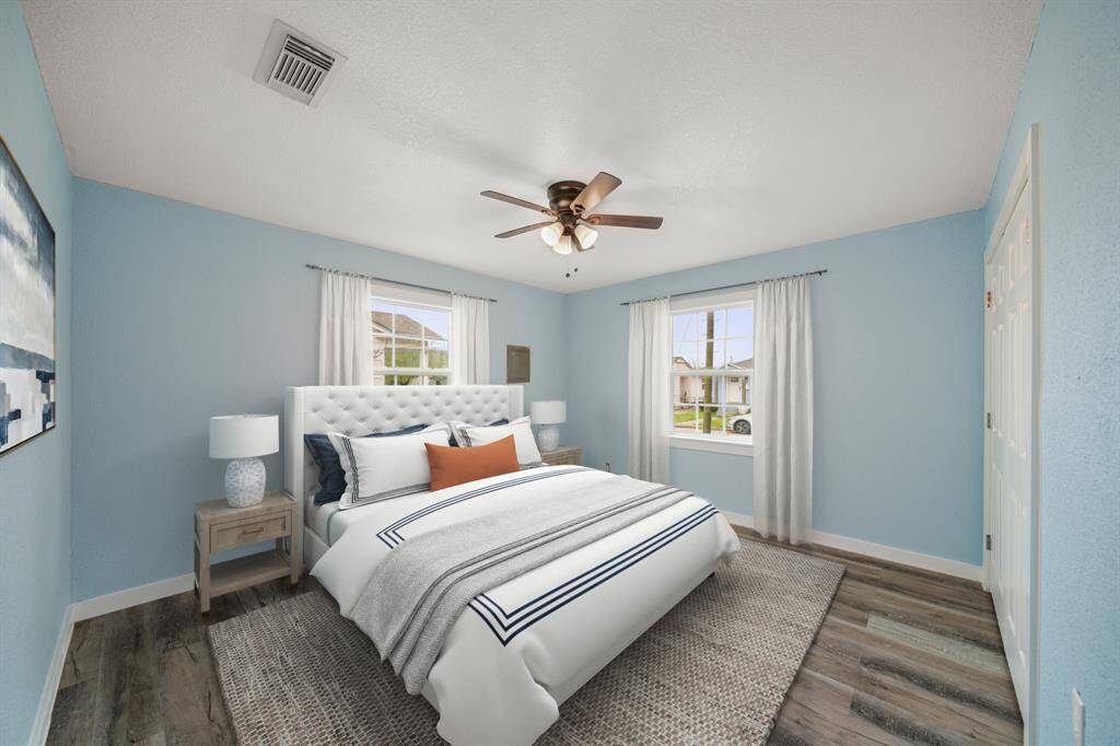 Virtually staged primary bedroom