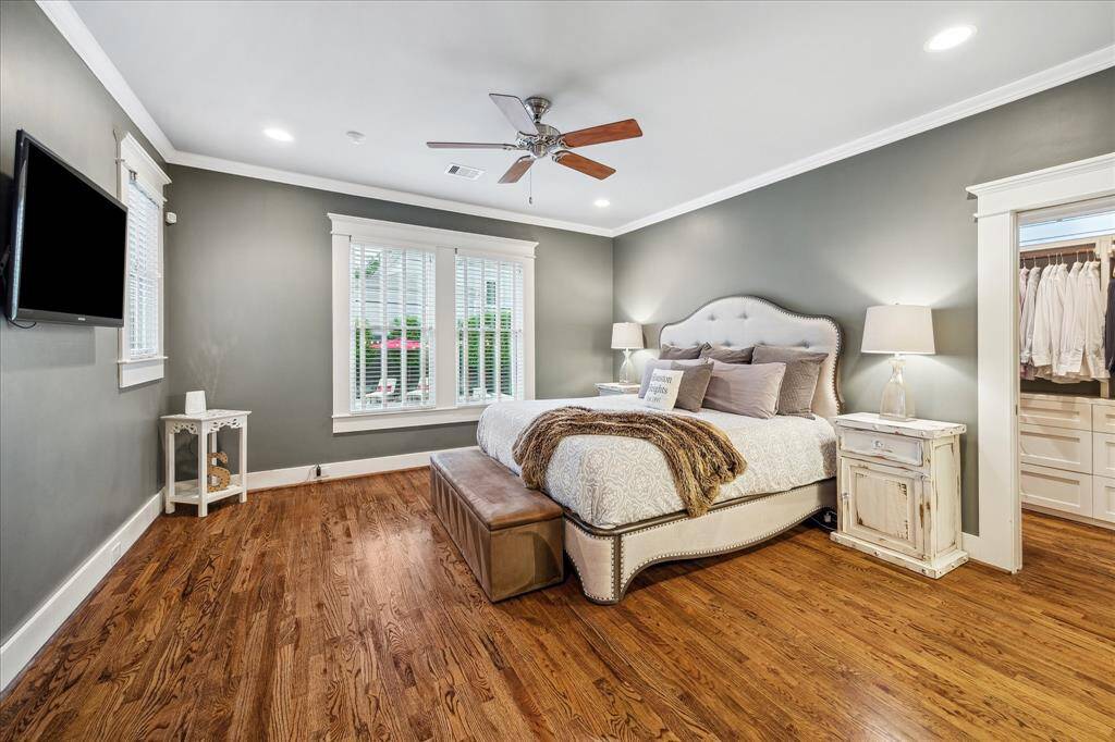 Another view of the primary suite, you can see the closet to the right that is accessed through the pocket door.
