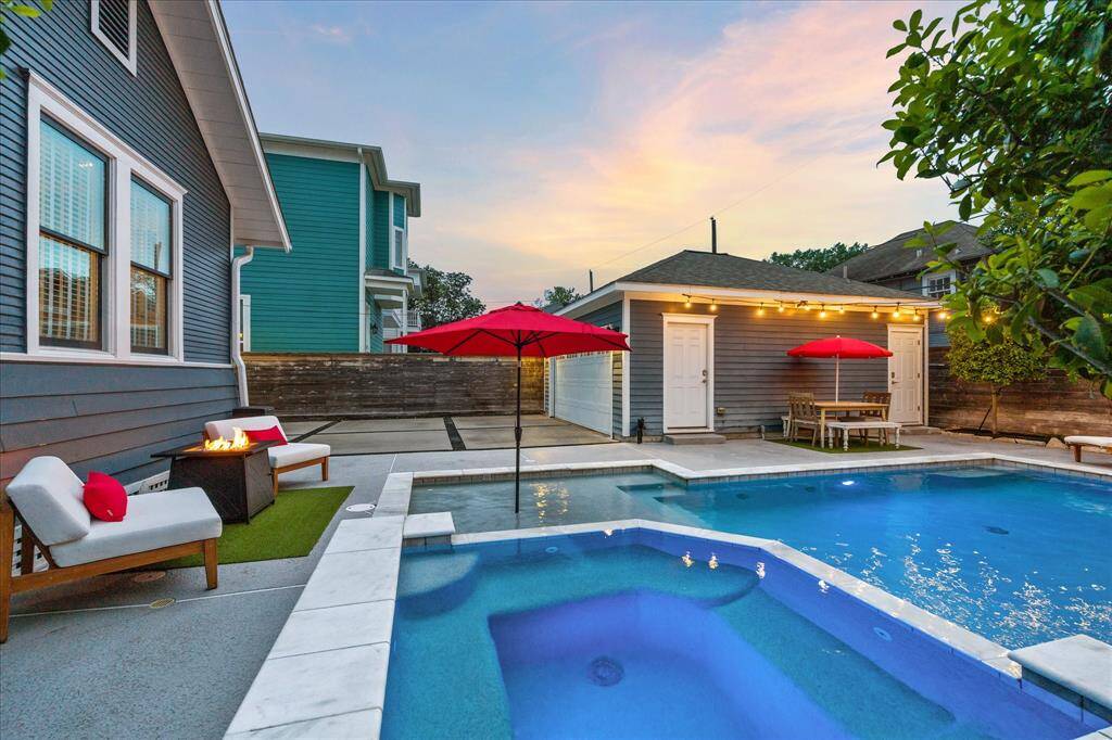 From the hot tub, you can see all that this space has to offer.  The oversized 2-car garage was built with a foundation that can support a future garage apartment.