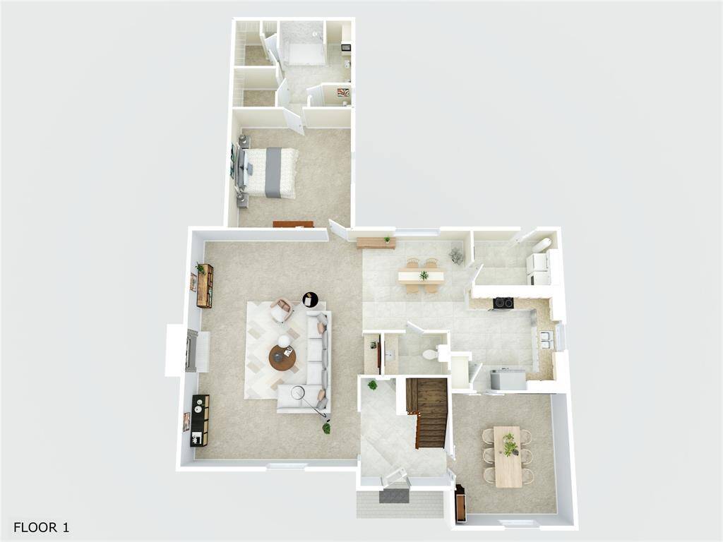 A 3D floor plan of the first level, offering a clear view of the layout and flow of the space.This detailed representation highlights the key areas of the home, allowing you to envision how each room connects and fits together.