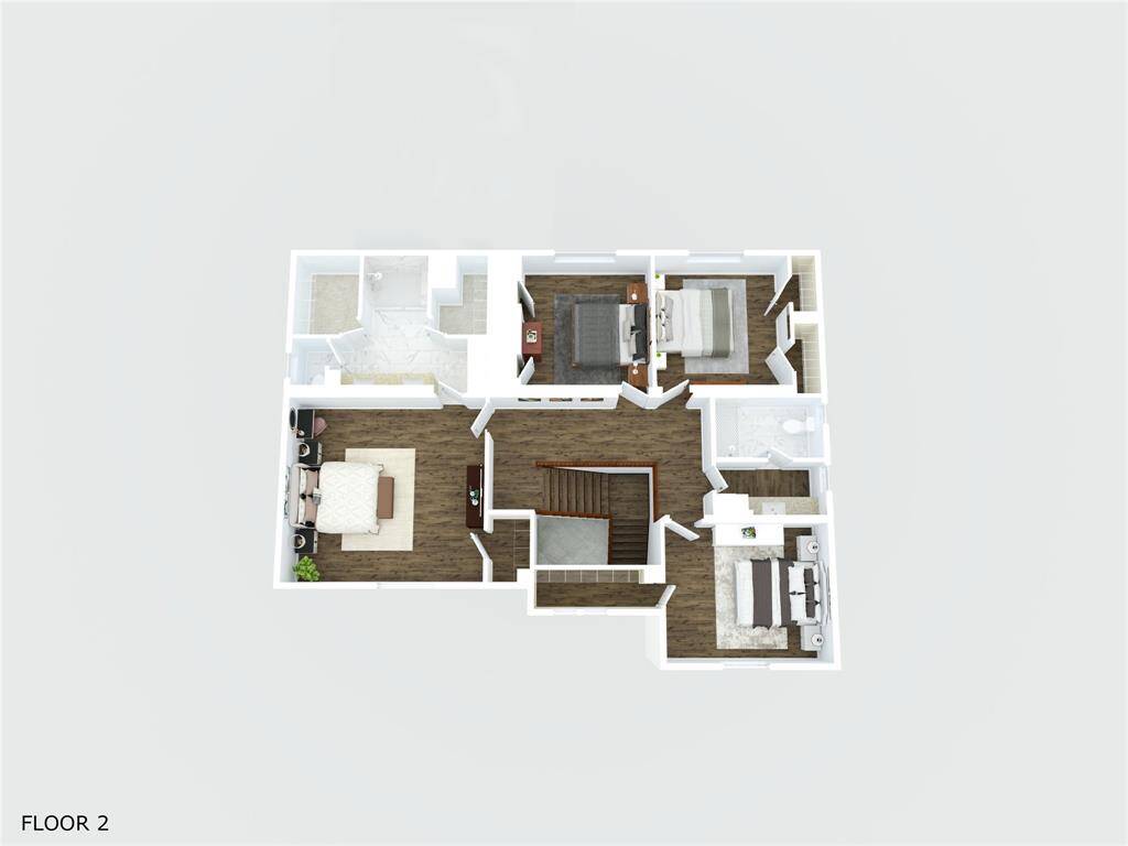 A 3D floor plan of the second level, providing a detailed layout of the upper floor.This visualization offers a clear perspective on the room arrangement, helping you see how the space flows and functions.