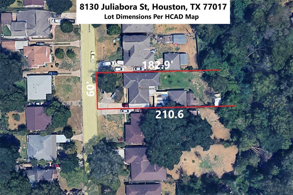 Aerial of property and lot dimensions