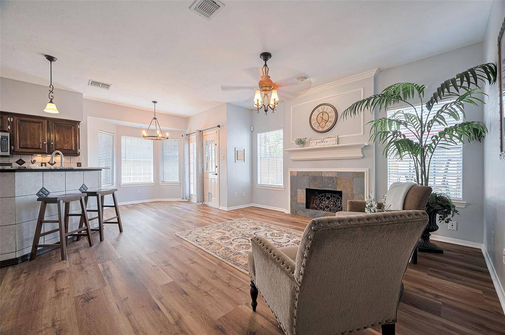 Beautifully updated living space, with wood-like vinyl flooring