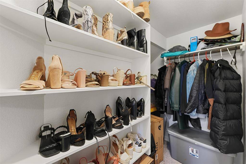 There is an oversized closet that wraps under the stairs in the study, making it possible to use this room as a secondary downstairs bedroom.