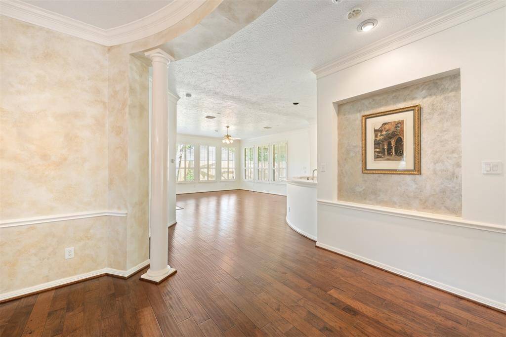View from the dining room showing the convenient relationship between all of the main rooms.