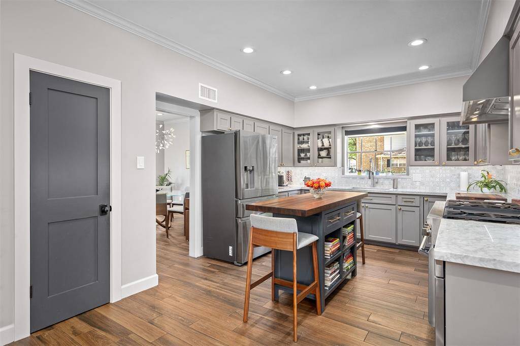 Newly remodeled kitchen with walk-in pantry.