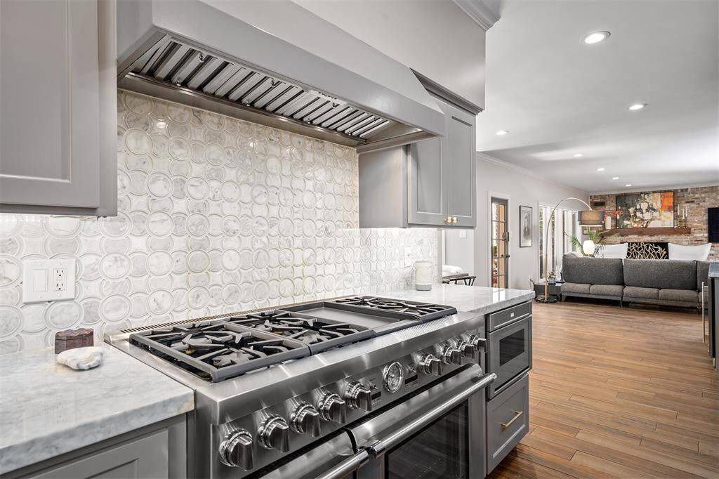 Thermador range with double ovens.