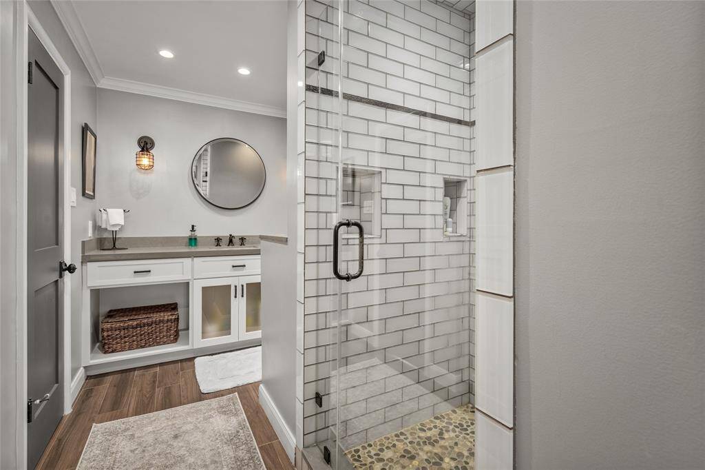 Newly renovated Jack & Jill Bathroom with walk-in shower.