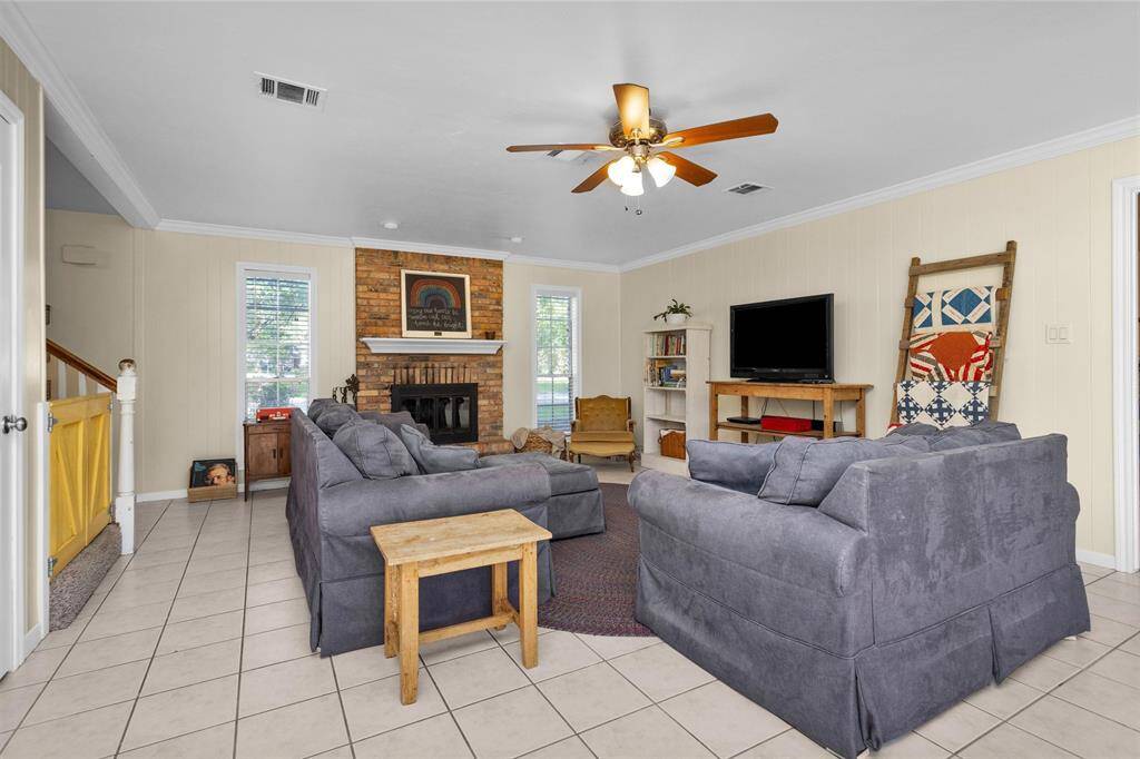 Living room with gas log fireplace