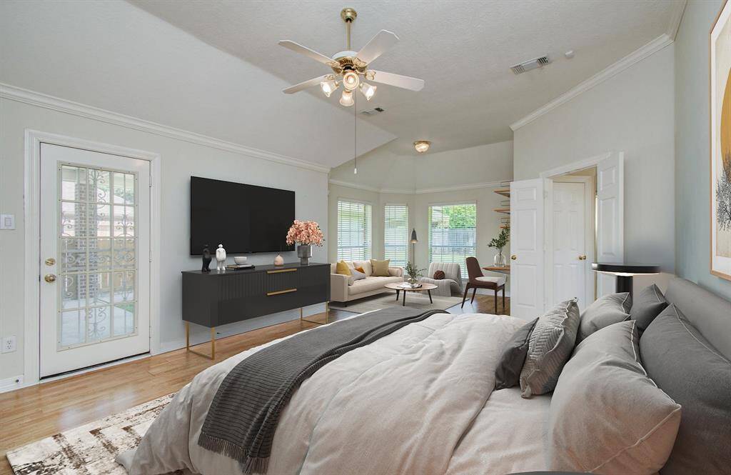 Virtually staged primary bedroom