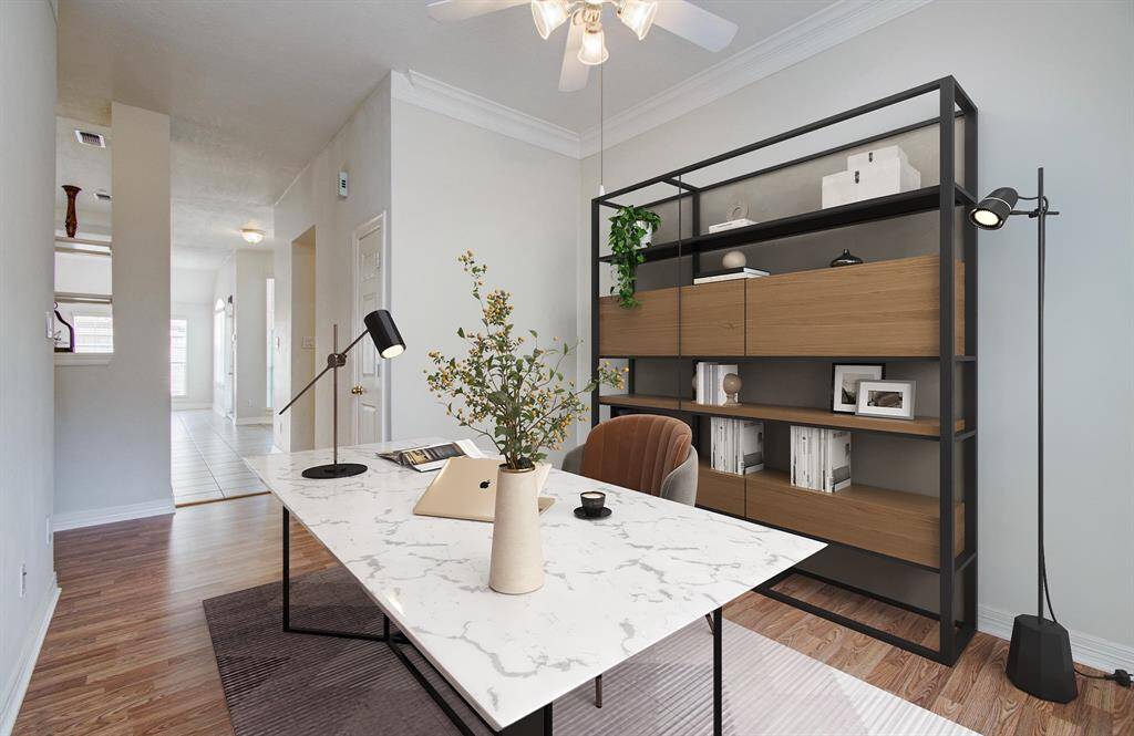Flex room virtually staged as home office
