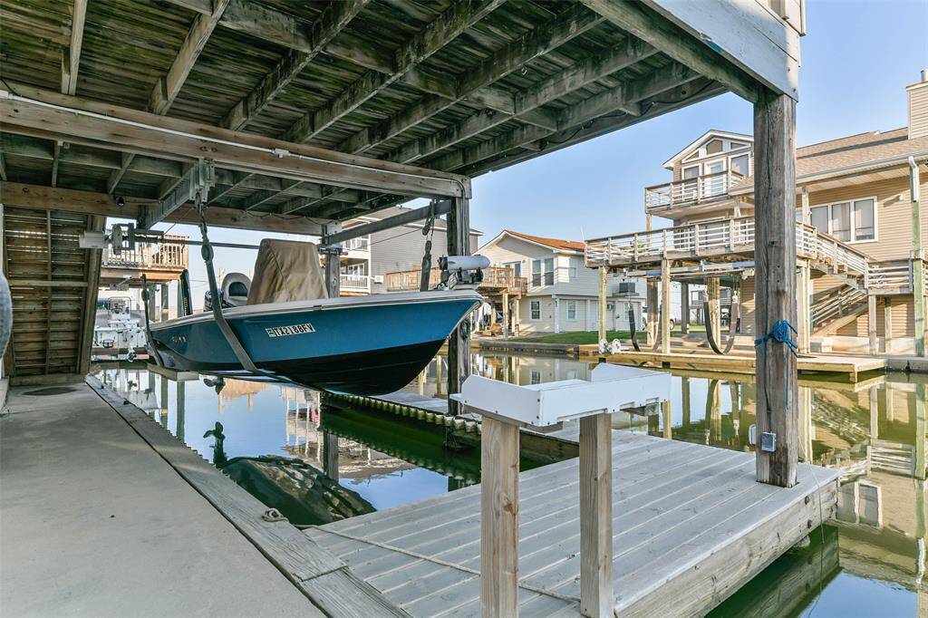 Boat lift with surround decking.
