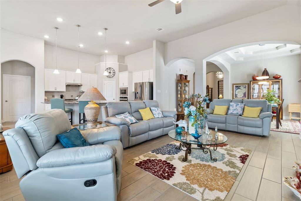 Living room open to the kitchen