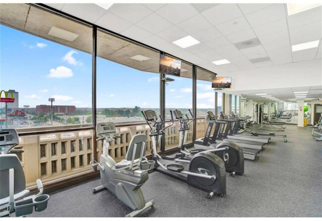Workout room with a view. Pictures are from previous staging.