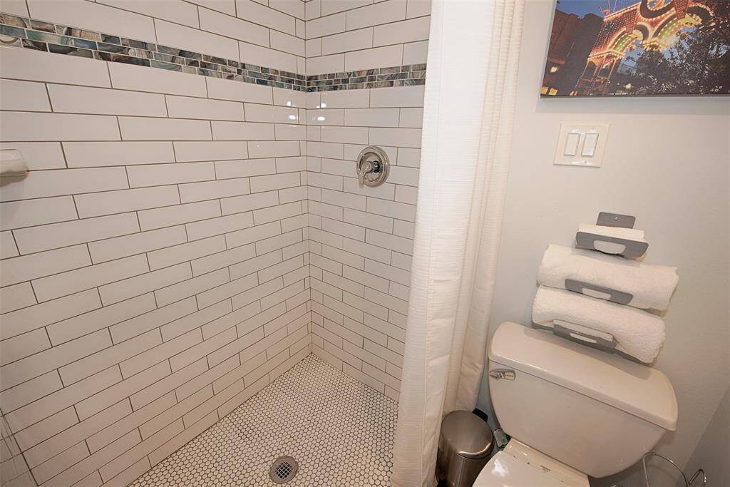 This is what the studio bath looked like as an AirBnb.