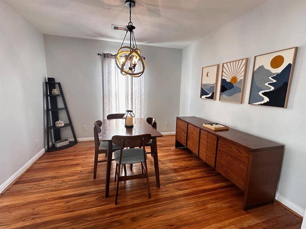 The Dining area is quite roomy, and the solid walnut buffet provides ample storage for games or holiday dishes and table linens.