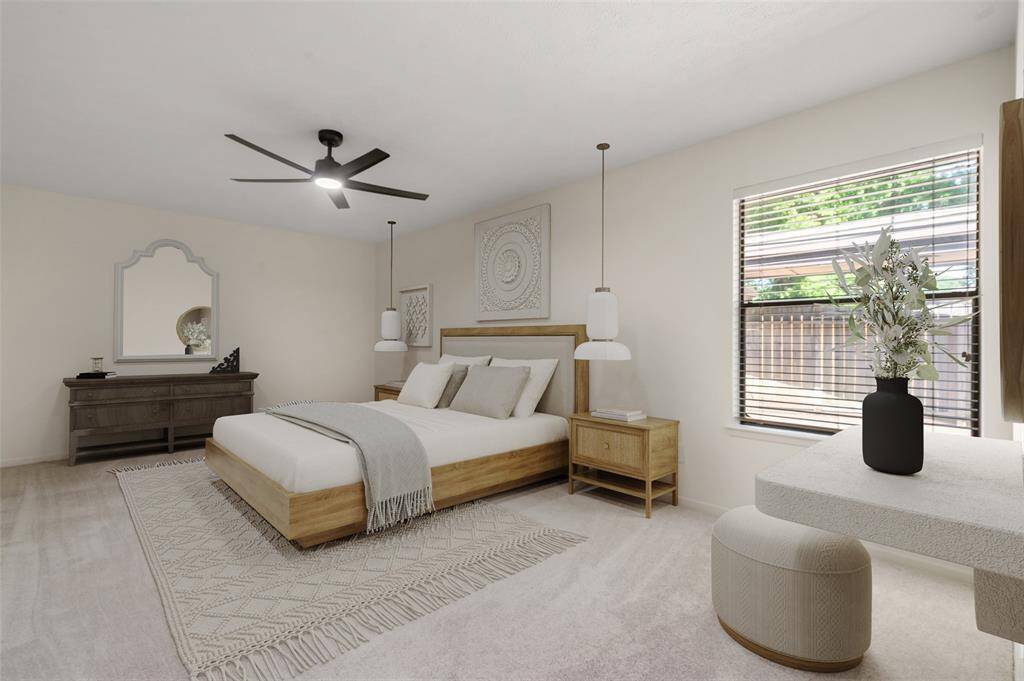 Spacious master bedroom. Virtually staged.