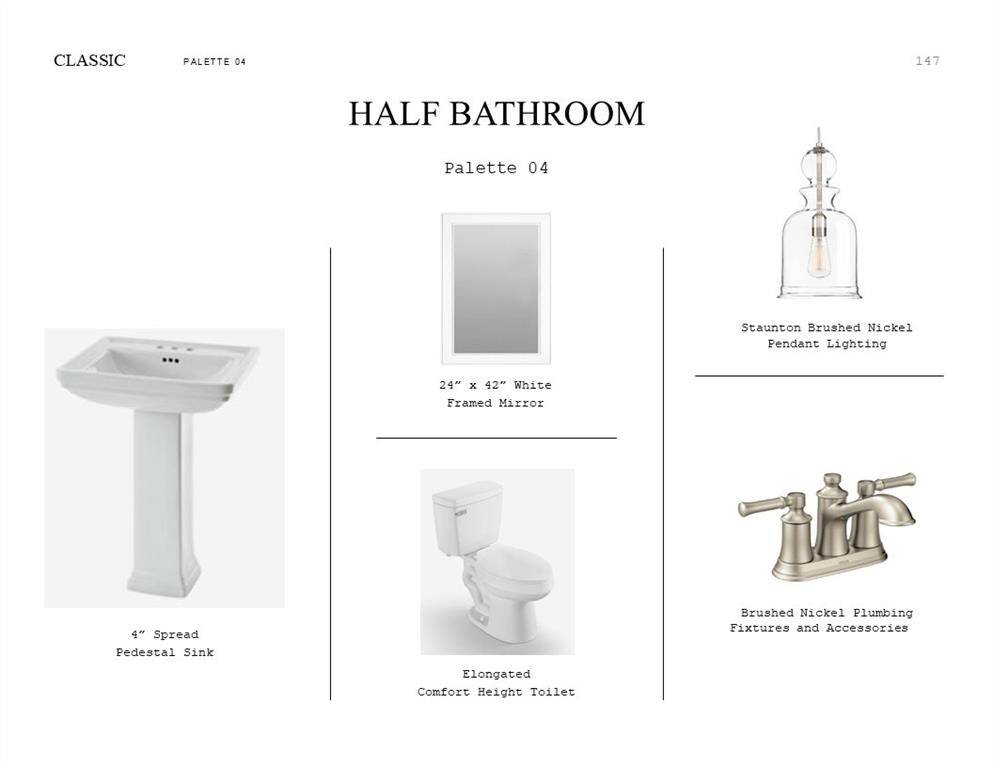 Classic Look Palette 4: Half Bath Selection Sheet (*Artist rendering used for illustration purposes only.)