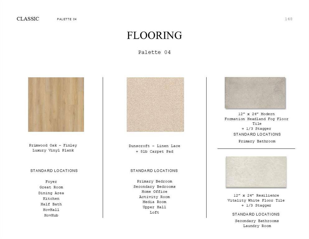 Classic Look Palette 4: Flooring Selection Sheet (*Artist rendering used for illustration purposes only.)