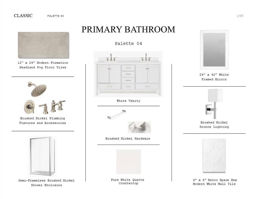 Classic Look Palette 4: Primary Bathroom Selection Sheet (*Artist rendering used for illustration purposes only.)