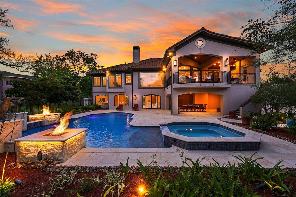 An 876 square foot, chlorine swimming pool/spa, which holds approximately 19,875 gallons of water. Featuring extensive Jerusalem Fossil Limestone outdoor surround, dual fire features, water features, gas outdoor carriage lanterns, numerous outdoor seating areas and wired for outdoor sound.