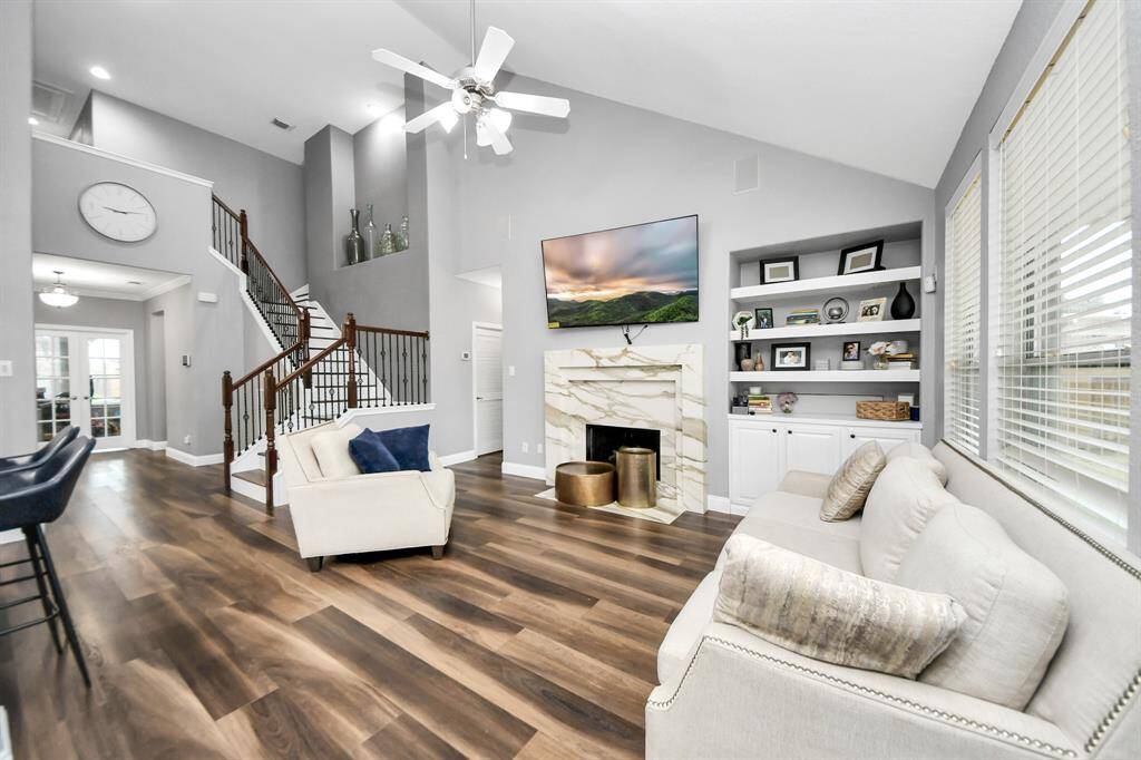 This view shows the stair case. when you get to the top of the stairs you can take the stairs to the right to the game room or to the left to the bedrooms.