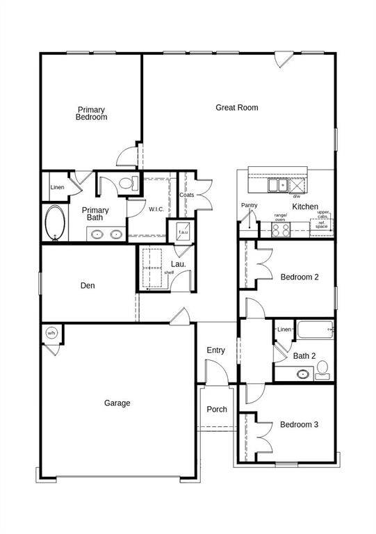 This floor plan features 3 bedrooms, 2 full baths and over 1,600 square feet of living space.