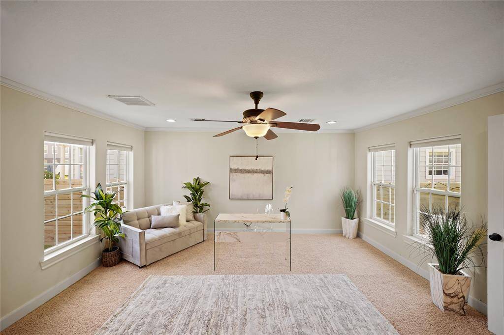 Bedroom #1 is a spacious 14 x 15.5 ft retreat on the main level featuring a full ensuite bathroom and abundant closet space. Currently used as an office, it offers versatile functionality to suit your needs.