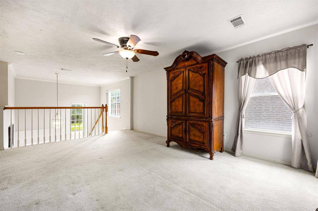 Gameroom space with corner windows offers so many options. Perfectly situated between two large upstairs bedrooms and a second full bathroom.