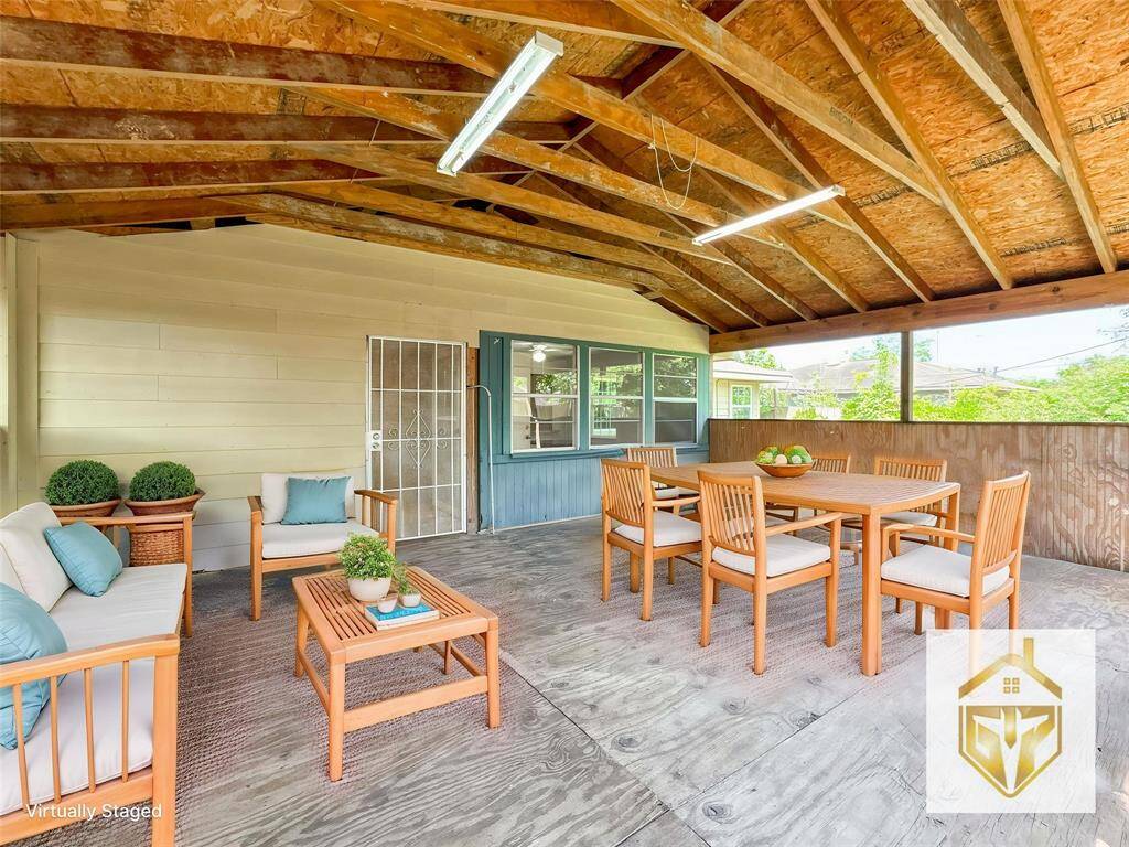 Virtually staged covered patio.