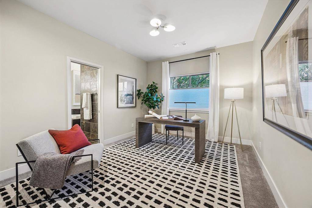 [Bedroom Three 11 x 15] Third floor bedroom - has access to the primary bath - provides an ideal setup for a nursery, gym, home office, or flexible private space— offers functionality and convenience.