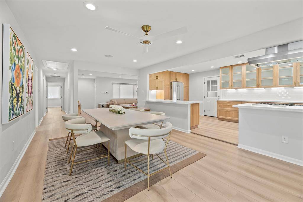Large dining area with extra living space.