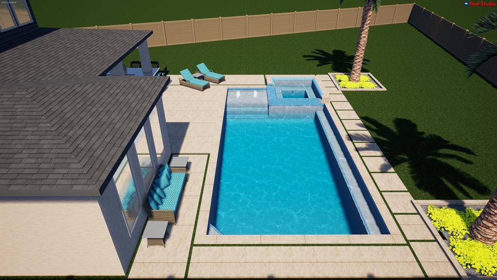 Another view of this elegant pool rendering. Still plenty of greenspace to utilize and NO BACK NEIGHBORS!!