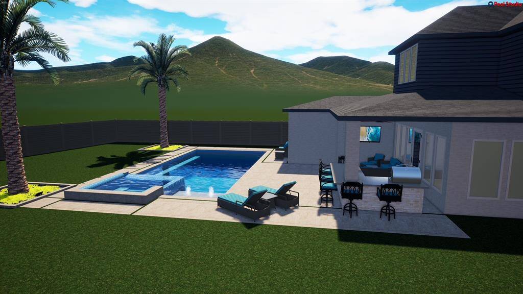 Resort-style rendering that showcases the endless potential of this expansive backyard! Perfect for our sunny Texas summers!