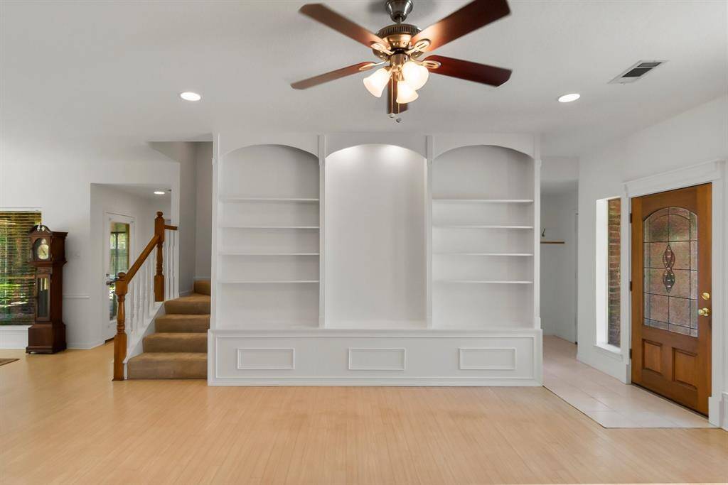 Built in shelving in living area