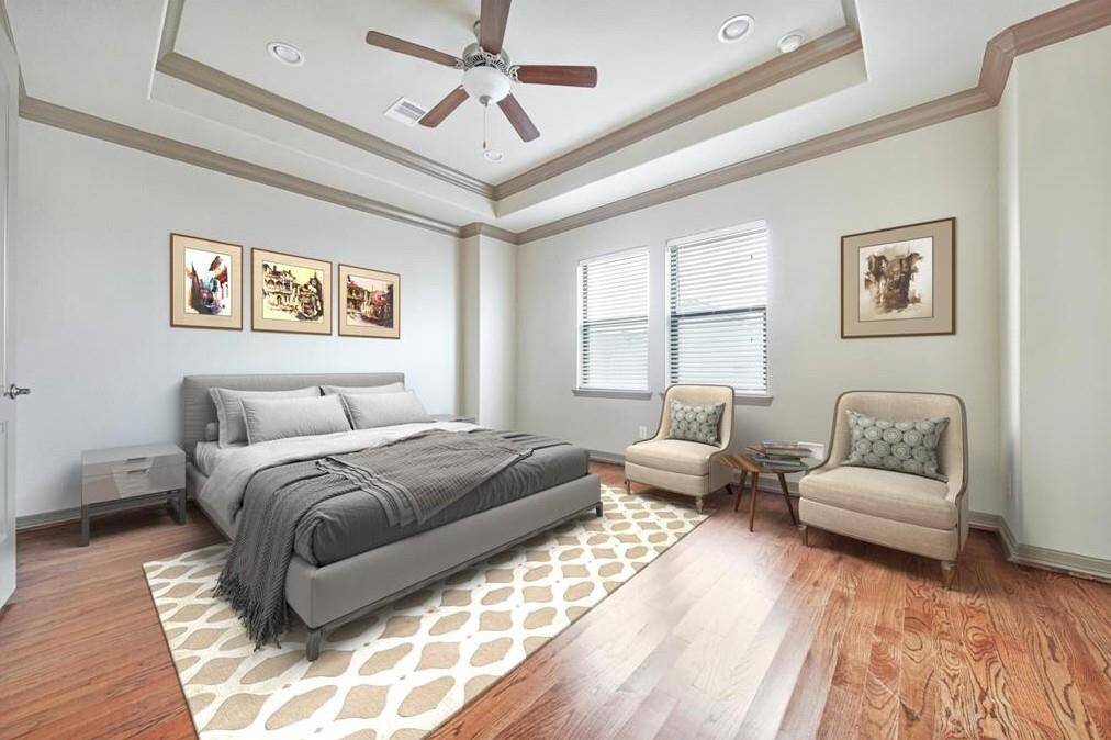 View of primary bedroom. Virtually staged.