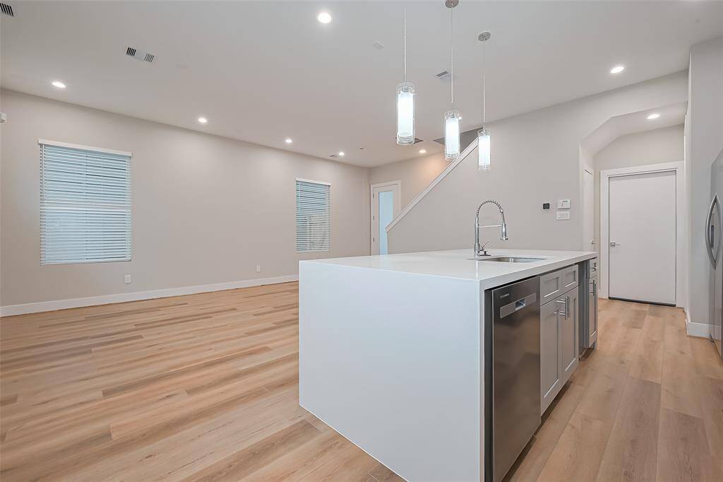 View from kitchen into Living room area