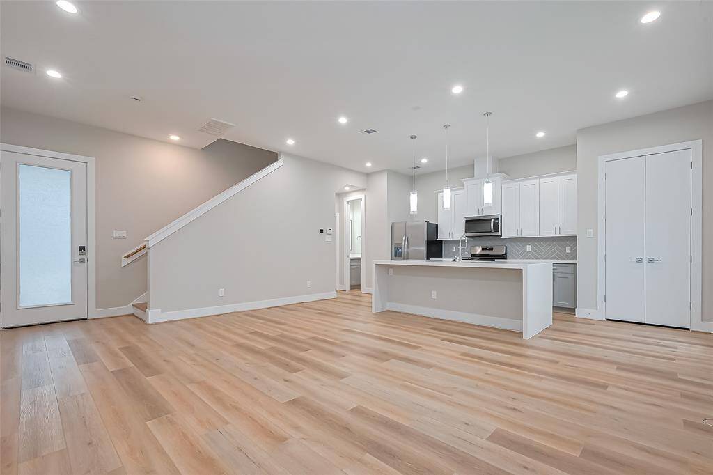 View from living area into kitchen