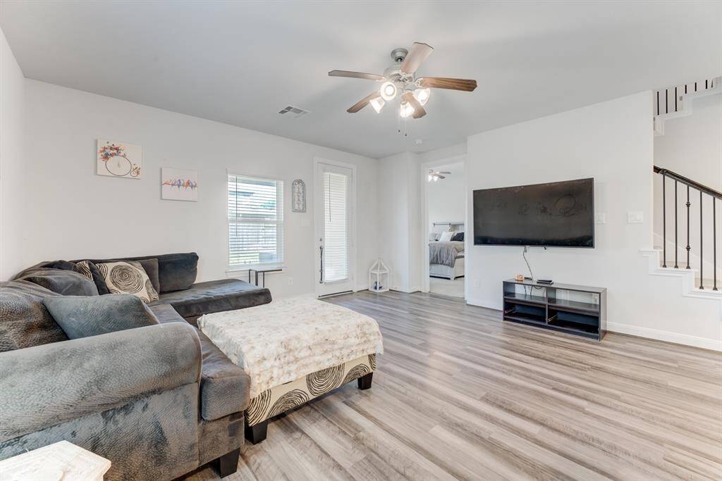 The Primary bedroom is tucked away in the back of the home off the Living area.