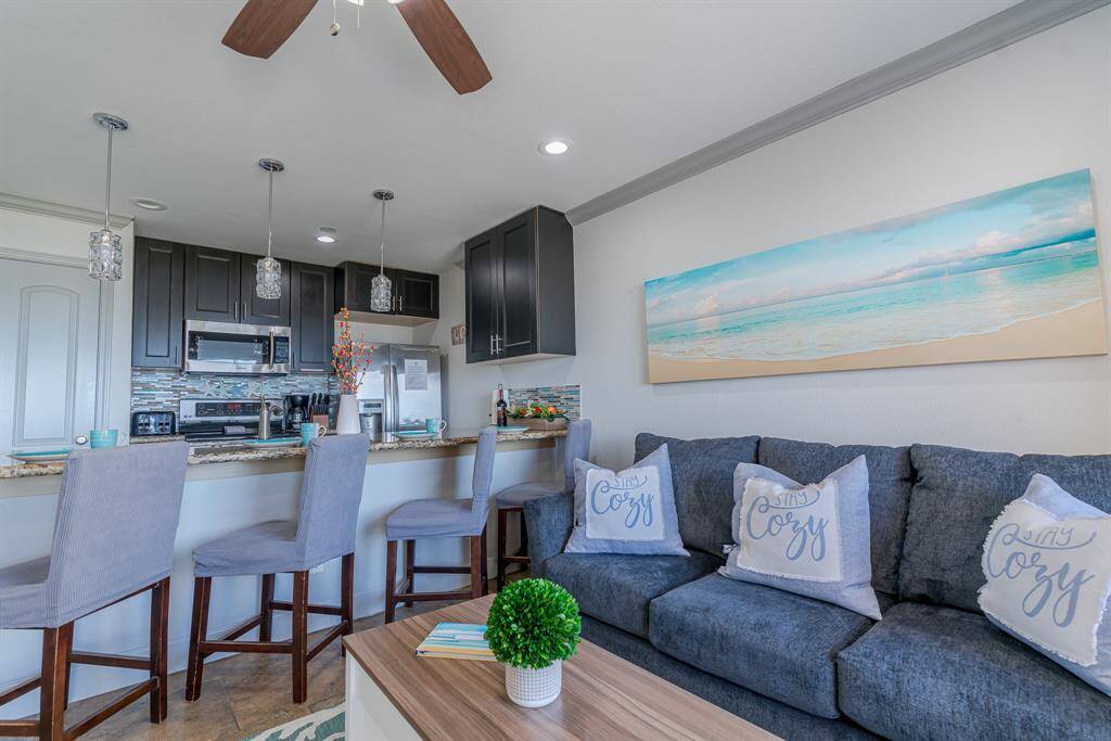 Den and kitchen together