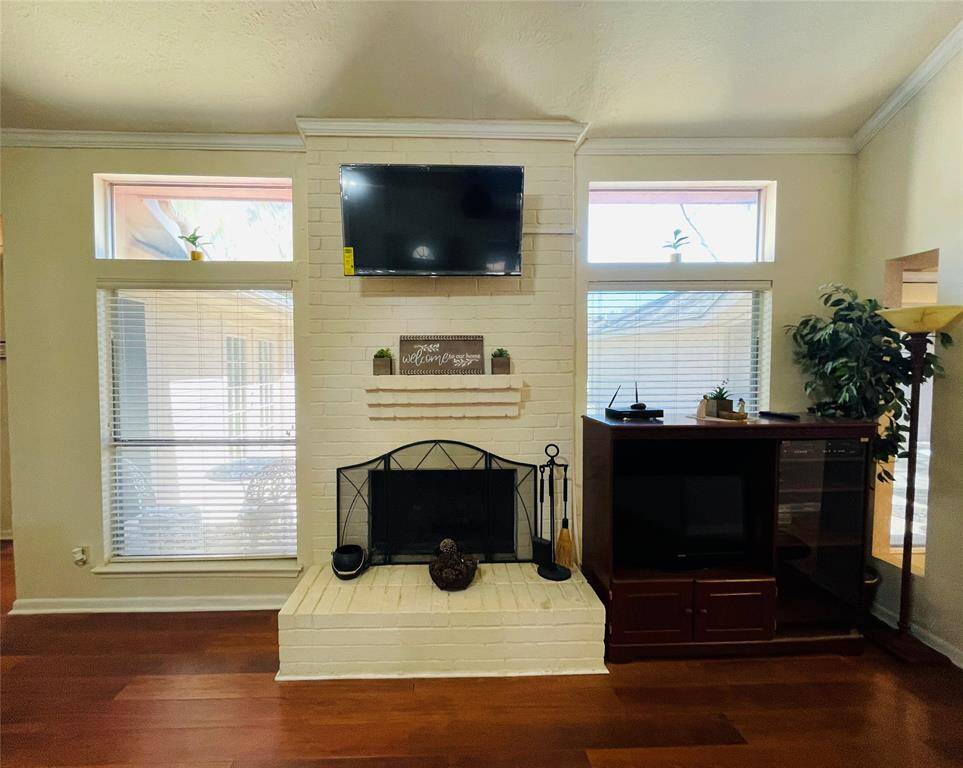 Gas fireplace in the den.