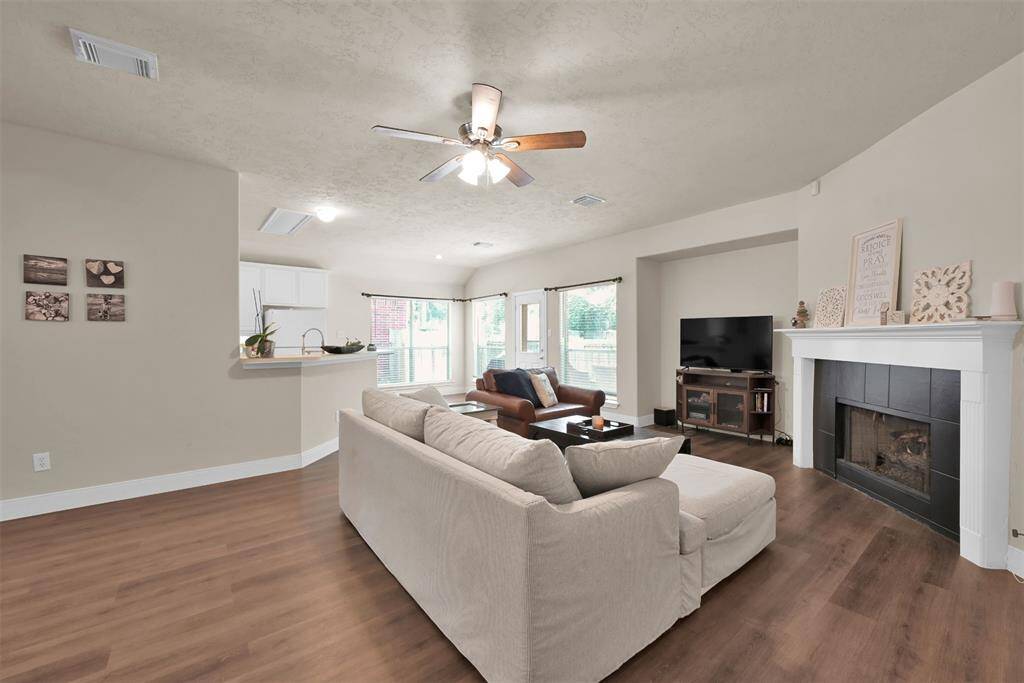 Large living room with cozy fireplace