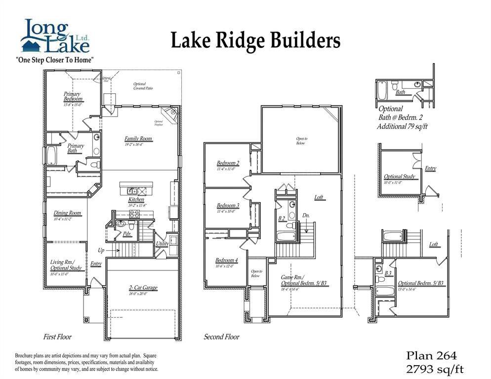 Plan 264 features 5 bedrooms, 3 full baths, 1 half bath, and over 2,700 square feet of living space.