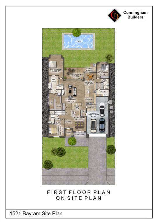 Rendering of first floor and site plan to show space and layout. Buyer/buyer's agent to confirm all specs and details