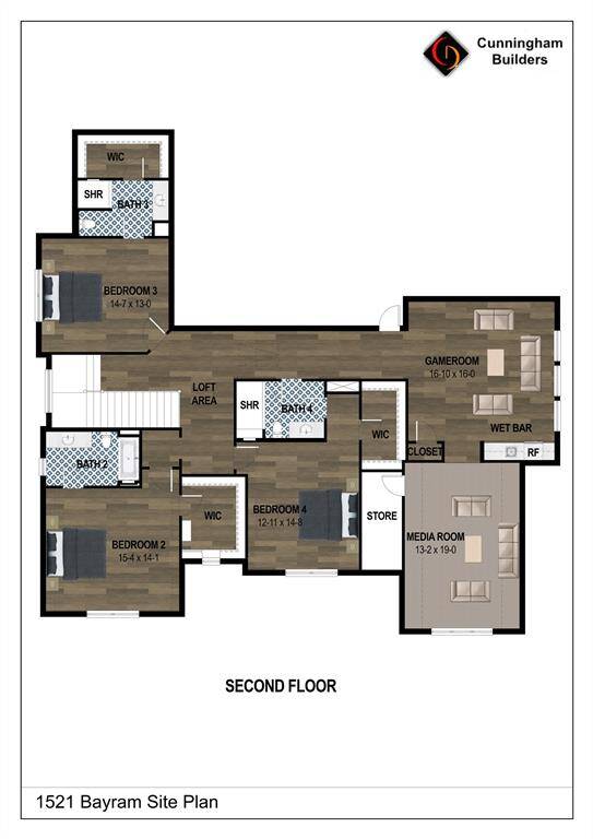 Rendering of second floor to show space and layout. Buyer/buyer's agent to confirm all specs and details