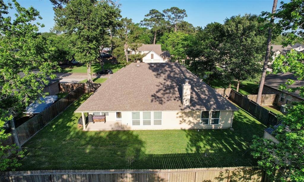 aerial view of the backyard.